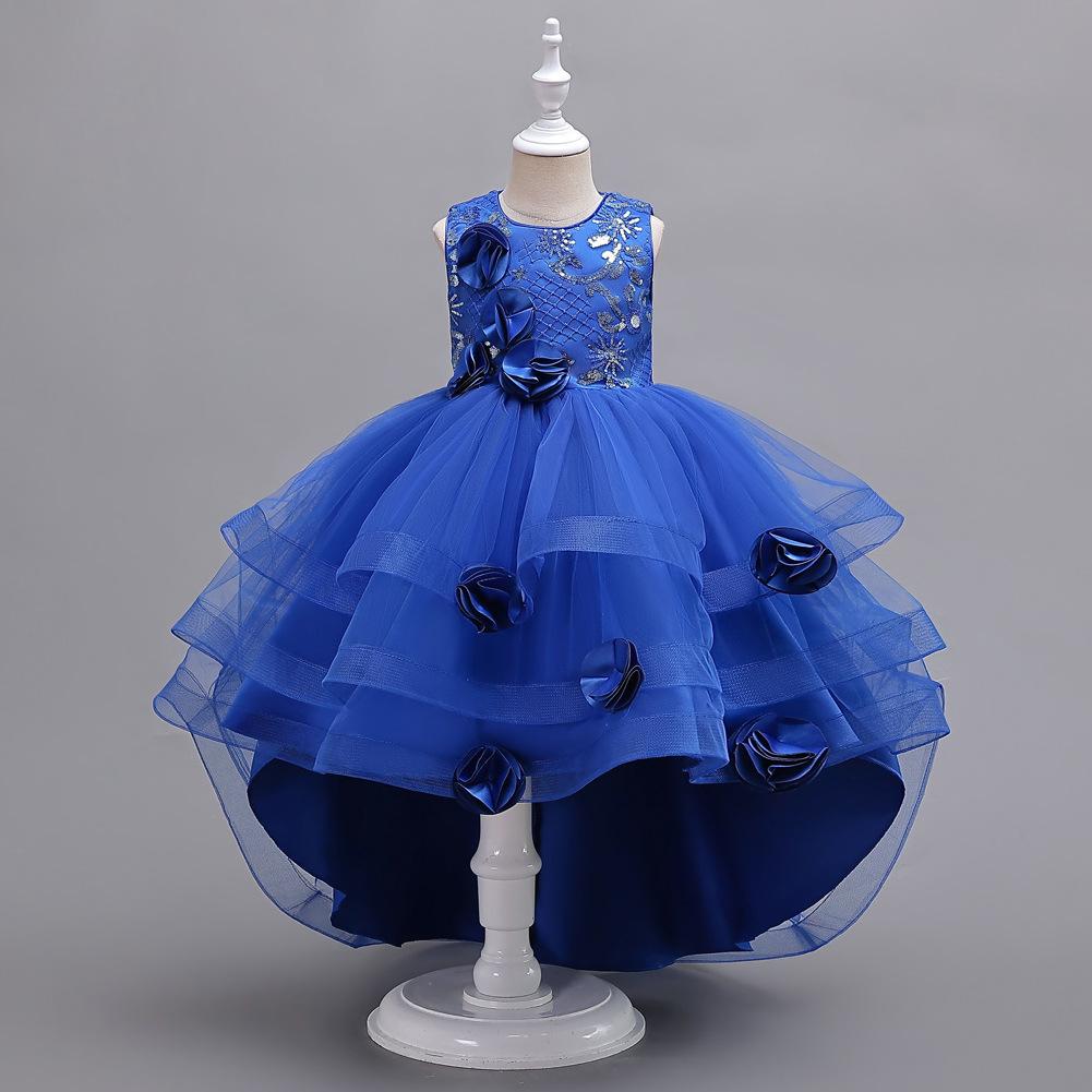 Girls Dresses Tail Princess Dresses Flower Girl Girls Walking Host Piano Performance Clothes Puffy Evening Gowns Summer