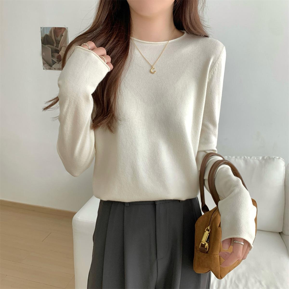 

Soft Waxy Multi-color Knitted Sweater for Women s Autumn and Winter Casual Relaxation, Long-sleeved Front Shoulder Top Inside, Basic Bottoming Sweater L абрикосовый