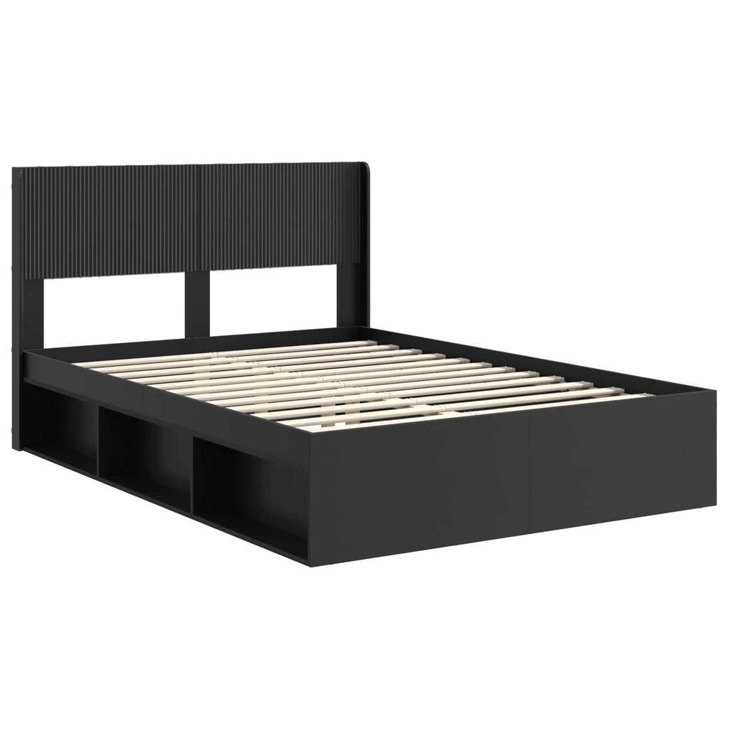 Bed Frame with Storage Space and Headboard Black 120 X 200 Cm
