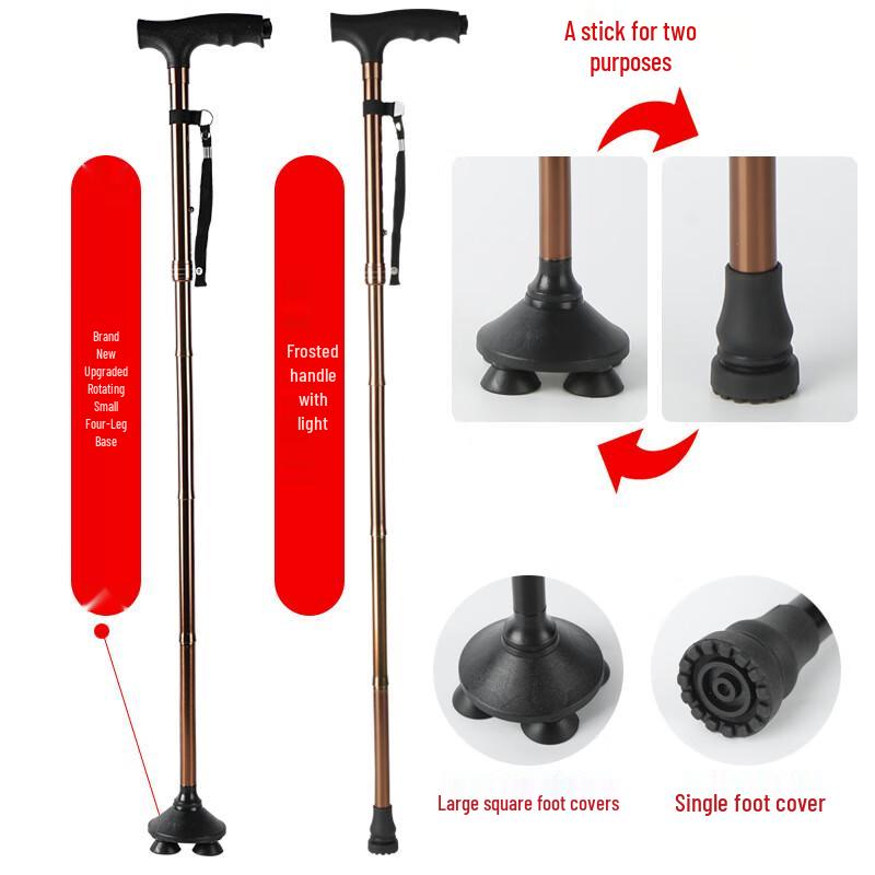Kedenno Folding Walking Cane with Rotating Quad Base and LED Light
