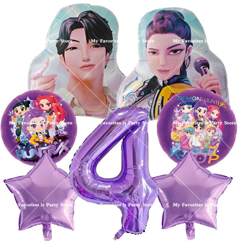 Kpop Demon Hunters Birthday Balloons Set Number Balloon Suit Foil Ballon Cartoon Birthday Party Supplies Decor Baby Shower Gift