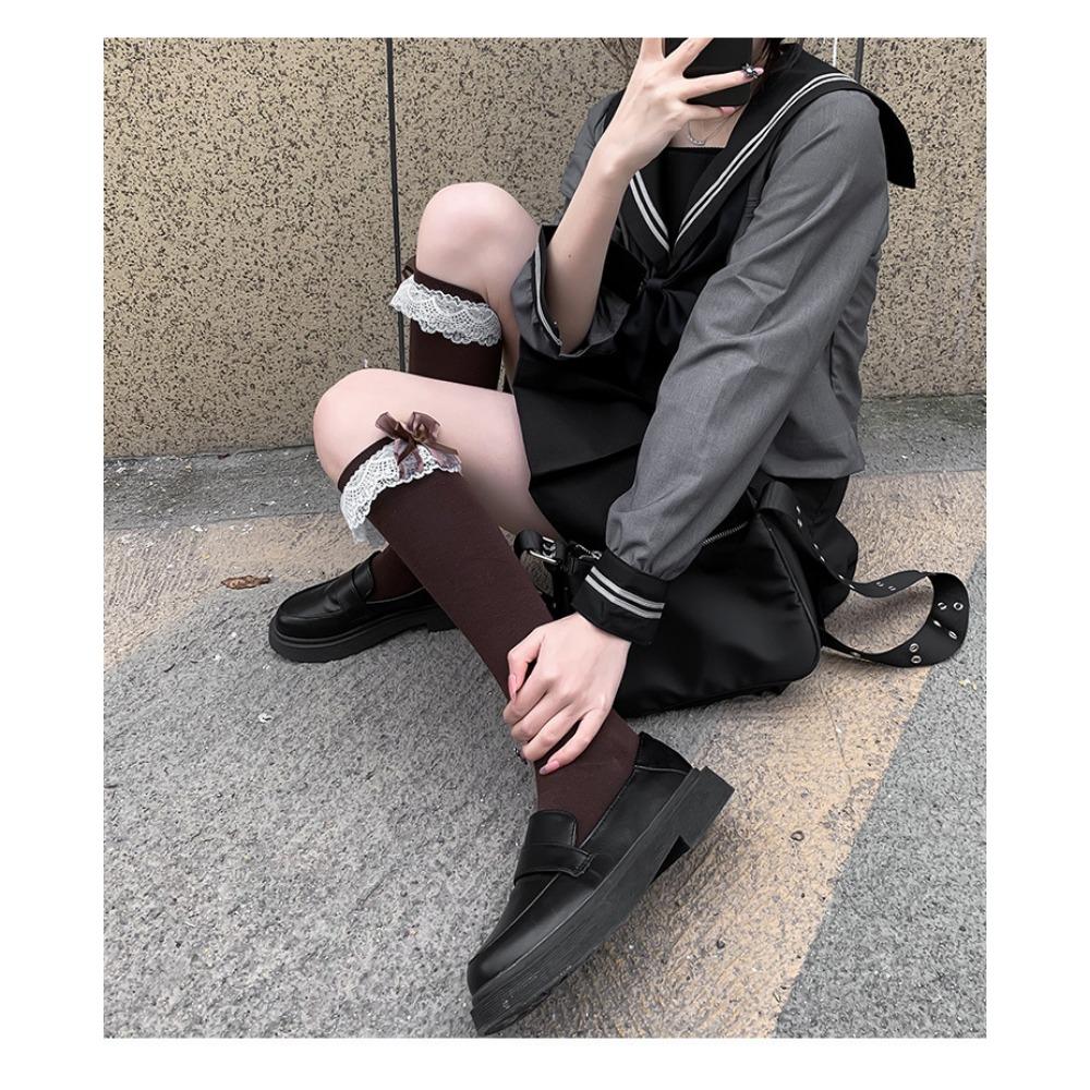 JK Hottie Lolita Socks Lace Calf Socks Lolita Medium Long Bow Cotton Socks Spring Autumn Winter
