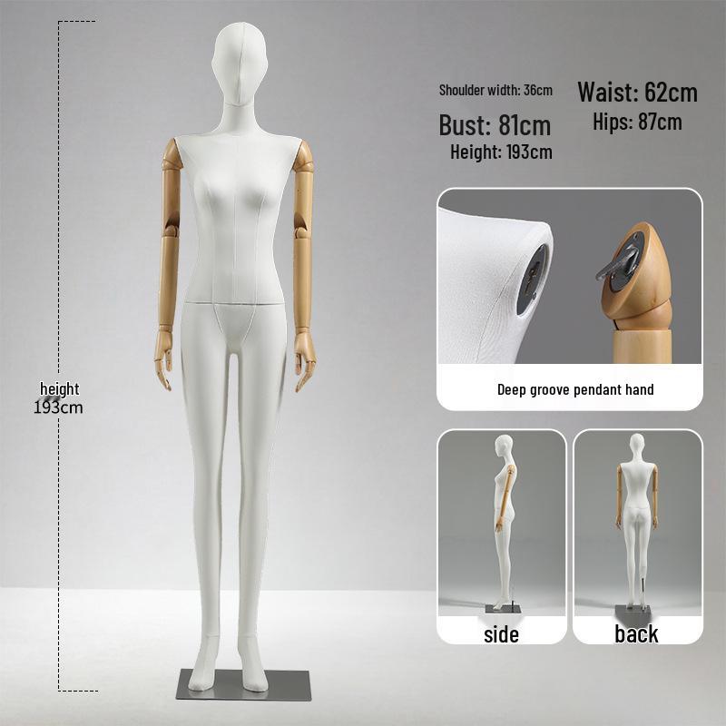 Luxury Full-Body Female Mannequin Display Stand: Fabric-Wrapped, Solid Wood