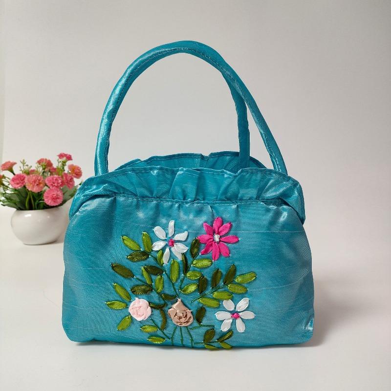 Zipper women's bag handmade ribbon embroidered bag mother shopping bag handbag bag wedding bag