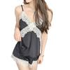 Women's summer sexy ice silk pajamas pure lace lace suspender chest pad set casual underwear loungewear thin