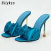 Fashion Eilyken 2025 New Arrival Silk Butterfly-knot High Heels Women Slippers Sandals Square Toe Party Mule Slides Shoes