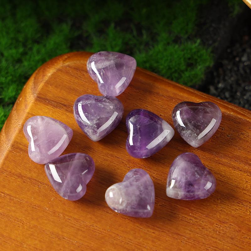 15mm Amethyst Rose Quartz Heart Pendant Jewelry with Horizontal Hole for DIY Crafts