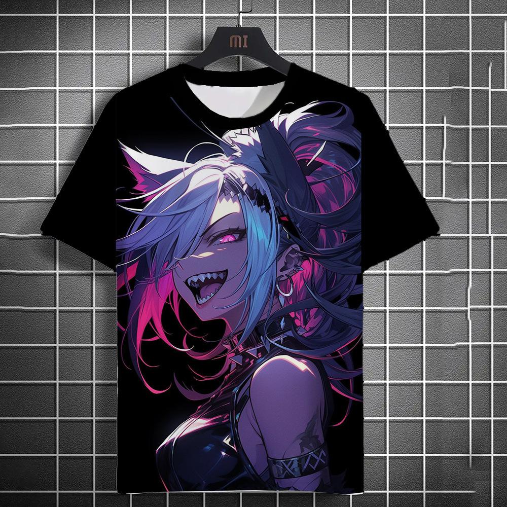 Cartoon Harajuku 3D Printed Short Sleeved T-shirt Summer Breathable Polyester Simple Round Neck Top