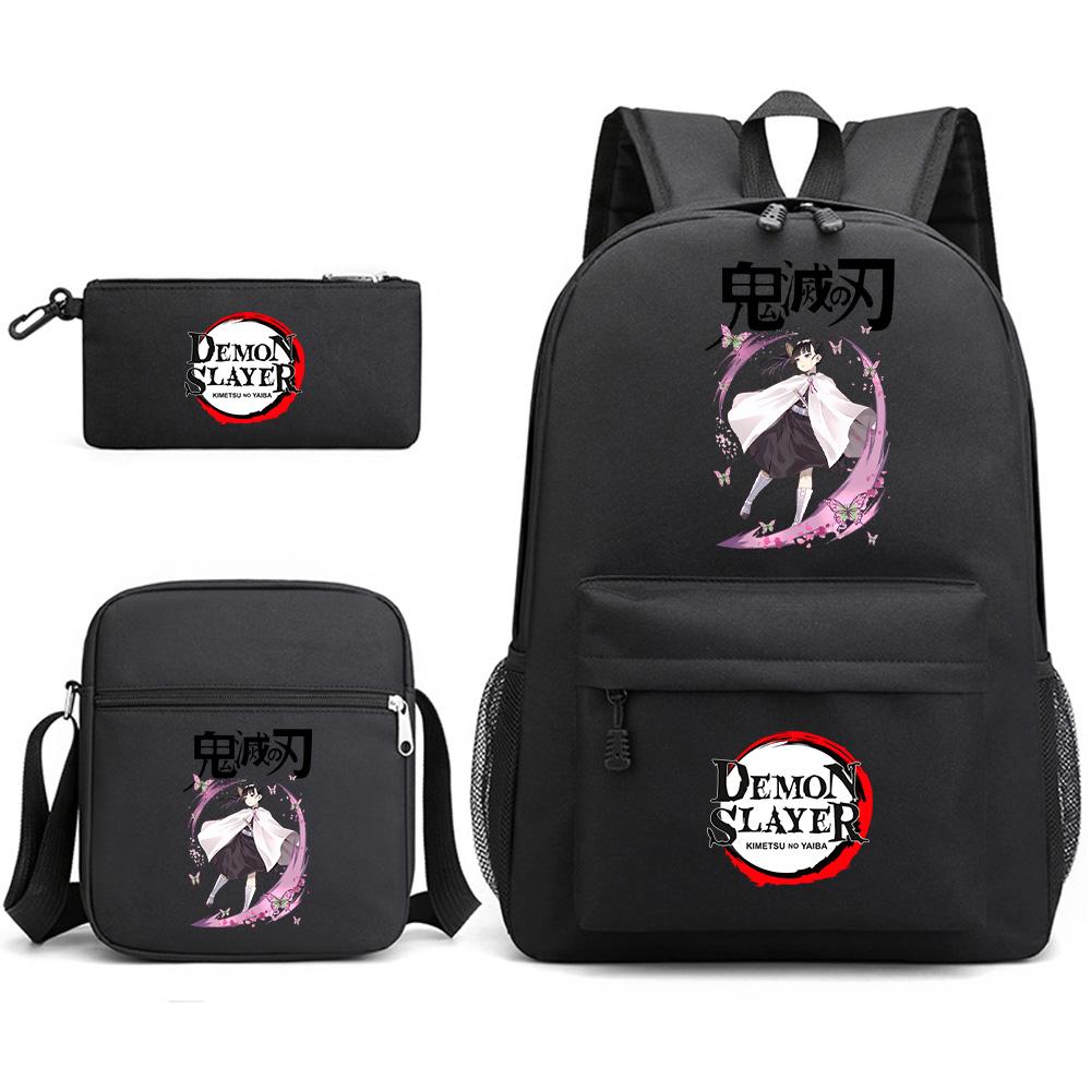 3Pcs/set Anime Demon Slayer Printed Backpack with Shoulder Bag Pencil Case for Teenager Student Boy Girl Waterproof Schoolbag