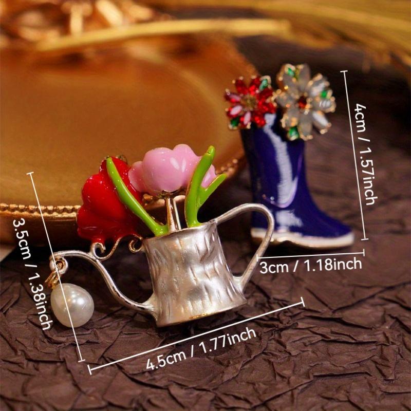 French Rustic Style Flower Kettle Brooch Pin, Elegant and Versatile, Ideal Accessory for Women's Fashion