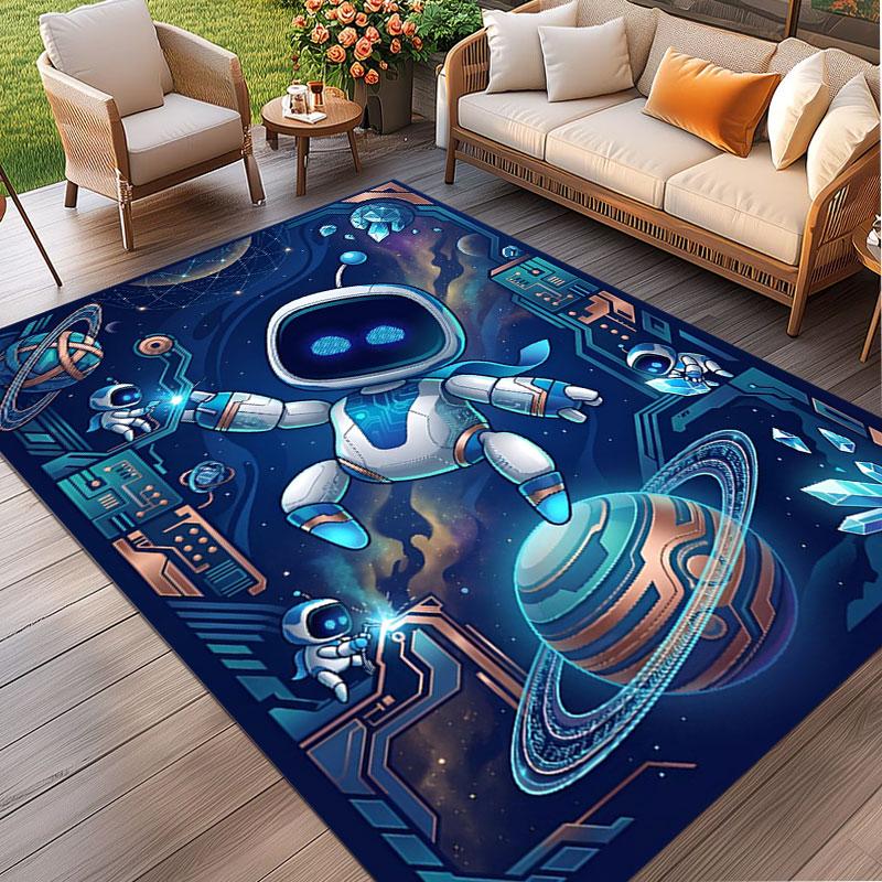 Cosmic Bot Crew Print Rug, Washable Floor Carpet, For Entryway Dorm Laundry Room Office Study, Home Decor Birthday Christmas Gift