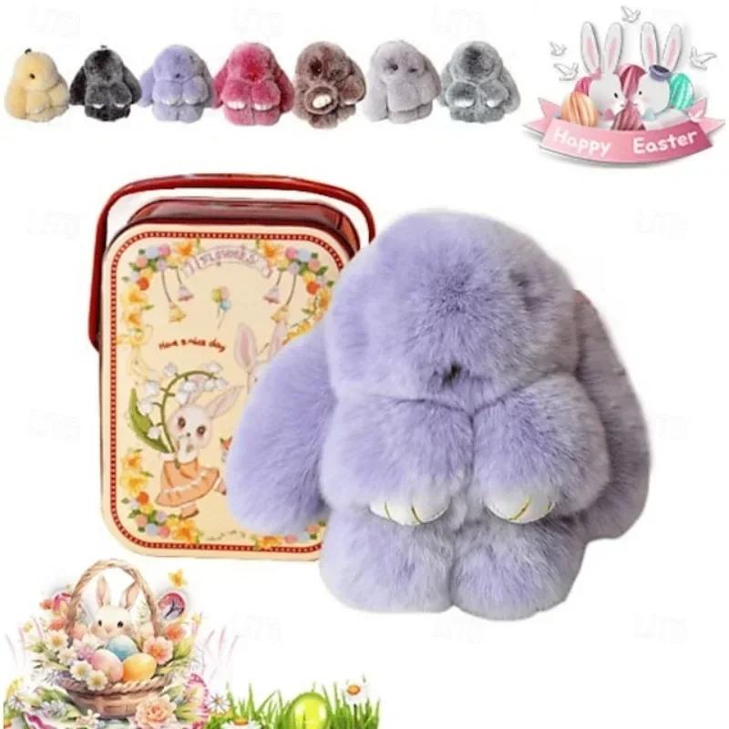 Süße Langohr-Kaninchen Schlüsselanhänger Echter Nerzfell Kaninchenpuppe Anhänger Spielzeug Schmuck Bommel Anhänger Geschenke Handtasche Plu C9M0