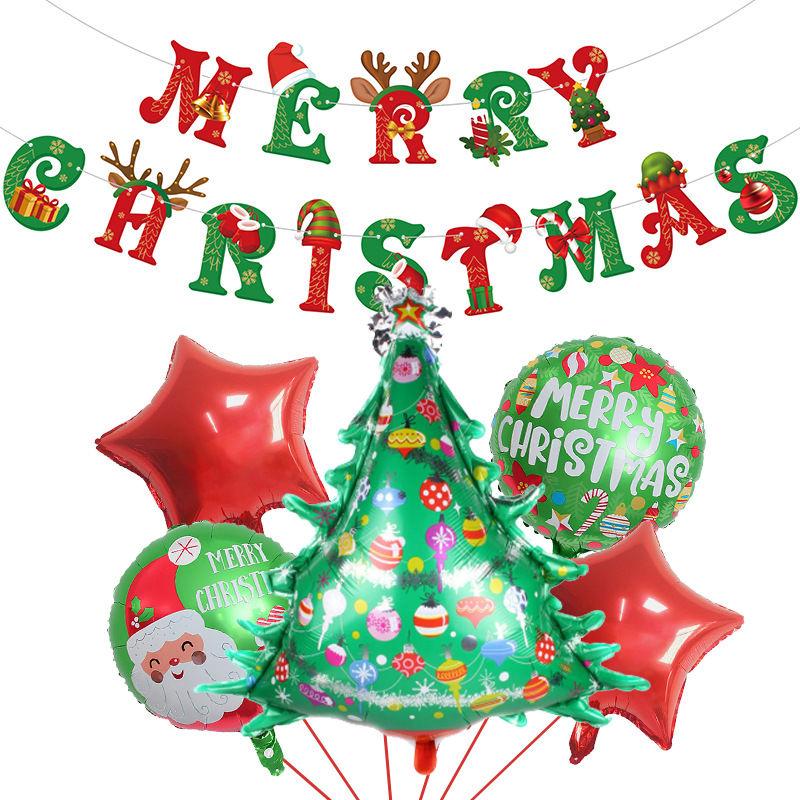 Christmas-themed Balloon Set, Banner, Cartoon Aluminum Film Decoration, Party Santa Claus Scene Arrangement