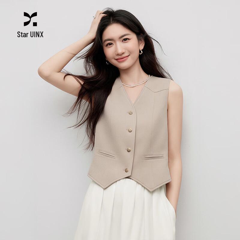 Women s V-neck Sleeveless Khaki Suit Vest XL