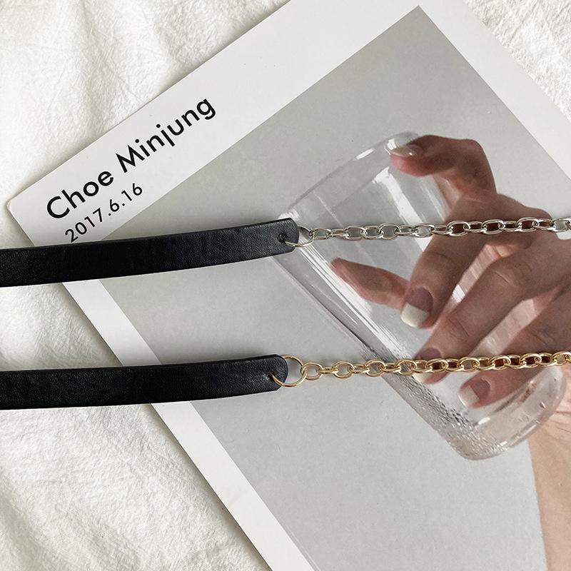 Thin Belt Women Metal Chain Black Pu Leather Splicing Belt Trendy Shirt Decoration Suit Matching All-Match Dress Shirt Chain