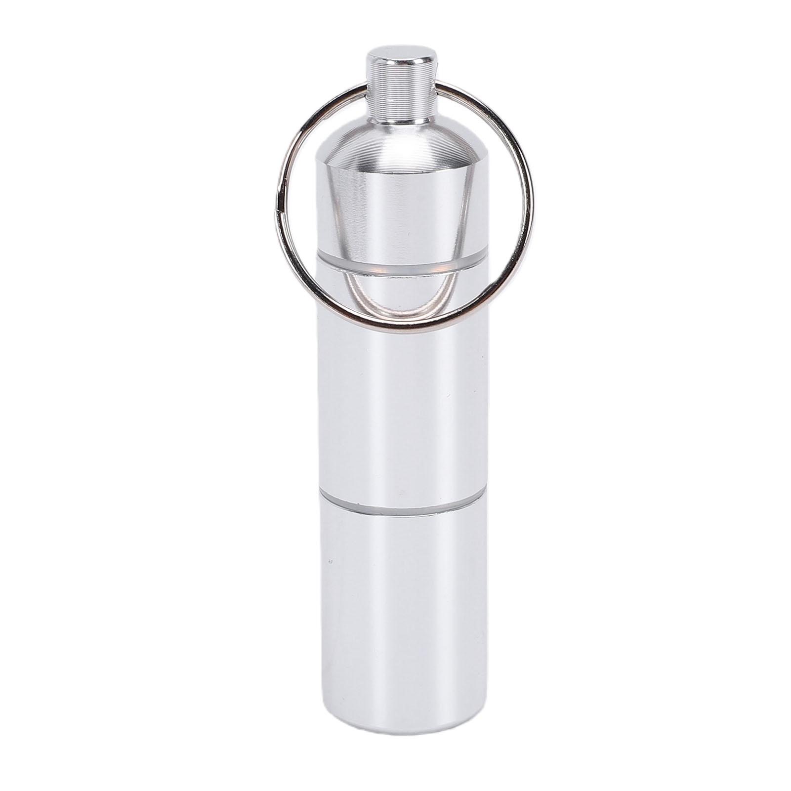 Metal Storage Tube Keychain 2 Compartment Water Proof Portable Travel Container Aluminum Alloy Silver