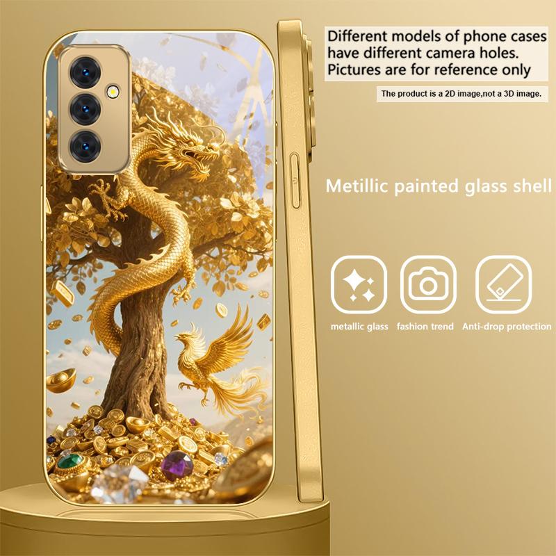 Golden Dragon Coiling For Samsung Galaxy S20 FE S21 S22 S23 Plus S24 Ultra S25Ultra S21+ S9+ S22Plus Golden glass phone case