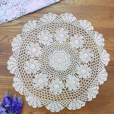Mantel Pequeño Redondo de EncajeVintage Ganchillo Lámpara de Mesa Cojín Aislamiento Algodón Floral Mantel 50cm Decoración del Hogar