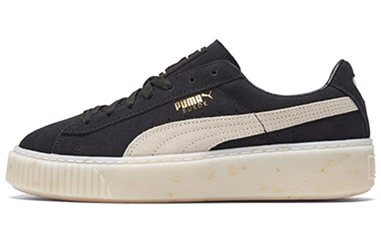 PUMA Suede Platform Black/White/Gold Board Shoes Women s 365621-03 38.5