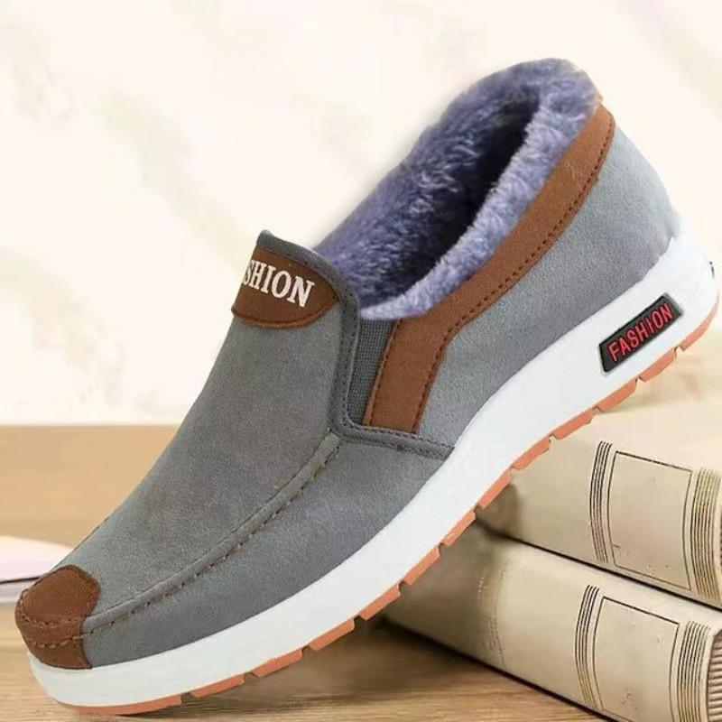 Old Beijing Cotton Shoes, Men's Casual Fleece Shoes, One-foot Canvas Shoes, Middle and Old Non-slip, Warm and Comfortable Walking Shoes