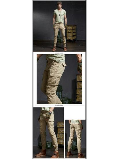 Men's Versatile Multi-Pocket Khaki & Camouflage Jogger Pants - Slim-Fit for Spring & Autumn