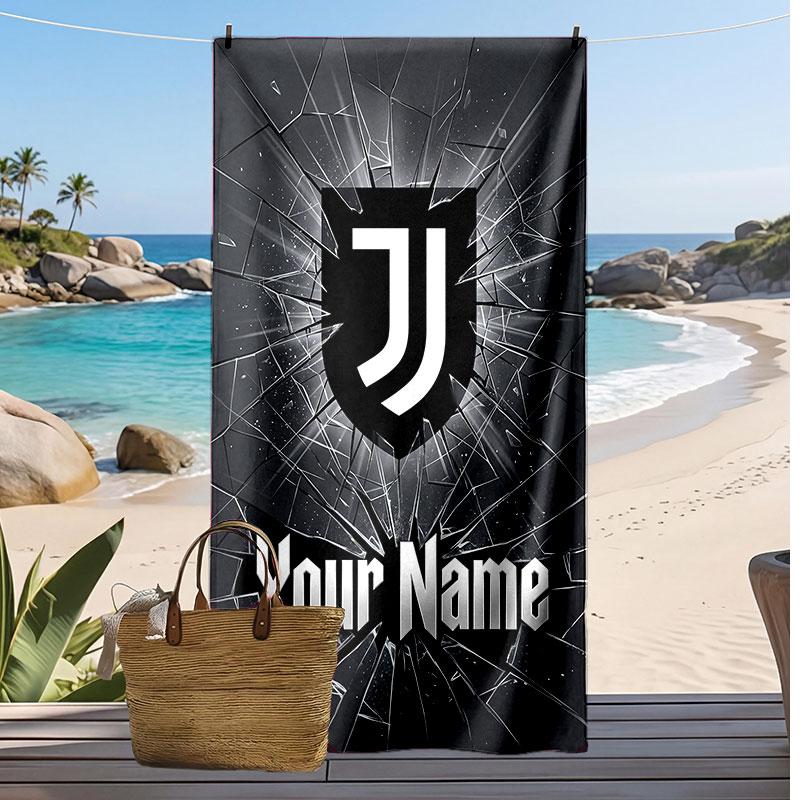 Asciugamano da Spiaggia Personalizzato Stampato Juventus FC Logo Calcio Supporto Nome Personalizzato Testo Asciugamano Assorbente Per Sport Viaggio Regalo Speciale