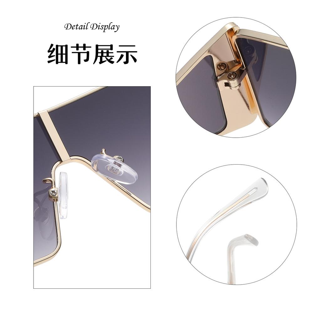 Women's Gold Frame Square Sunglasses Gradient Brown Lens Fashion Eyewear