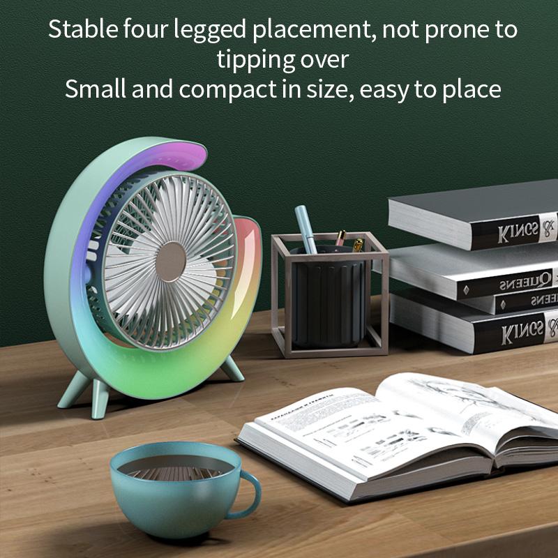USB Loop Color Desktop Small Fan 180° Up and Down Adjusts Three Levels of Wind Power and Five Levels of Lights