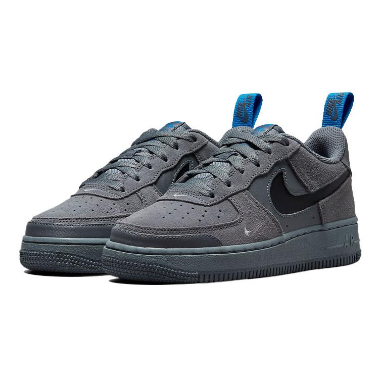 New Nike Air Force 1 Low Cut Out Swoosh Smoke Grey GS DQ1097-001