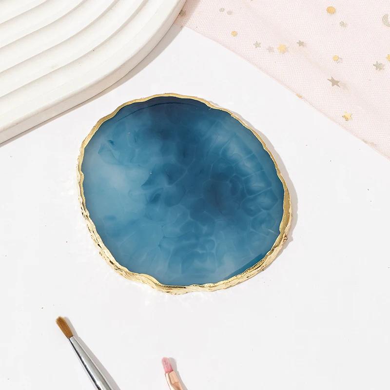 1PC Runde Harz Achat Stein Nail art Palette Falsche Nagel Tipps Mischen Farbe Zeichnung Palette Gel Polnisch Display Regal maniküre Werkzeug