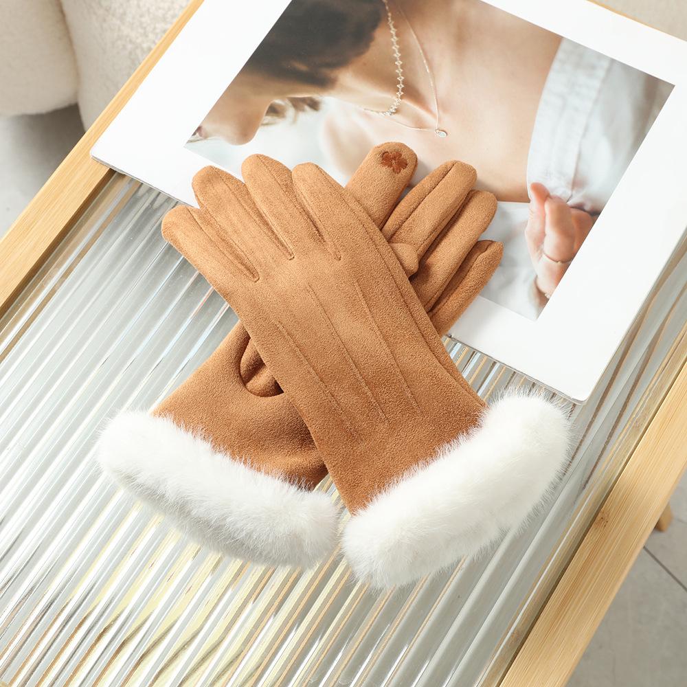 Women's Suede Winter Gloves: Warm, Fleece-Lined, and Windproof for Cycling and Driving