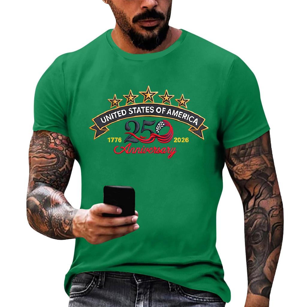 Men's Loose And Casual Flag-print T-shirt, Short Sleeve Shirt