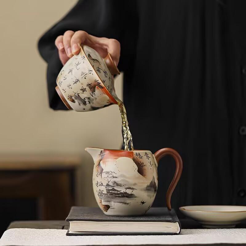 Beige Ru Kiln Three-Color Cover Bowl, Single Tea Bowl, Not Hot, High-End Kung Fu Tea Set, Guofeng Cat Ceramic Cup With Lid