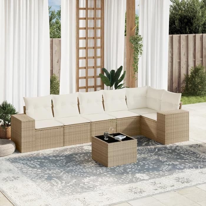 VidaXL Garden Lounge Set with Cushions 7 Pcs, Patio Sofas, Patio Furniture Set, Outdoor Furniture, Beige 3254935