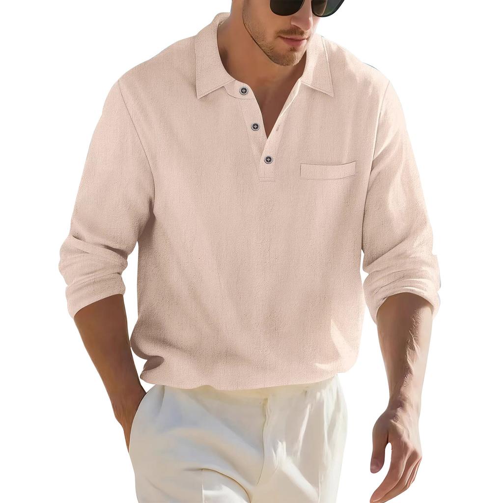 Camisa de Manga Larga para Hombre de Botones Sencillos con Cuello, Informal, Holgada, para Playa