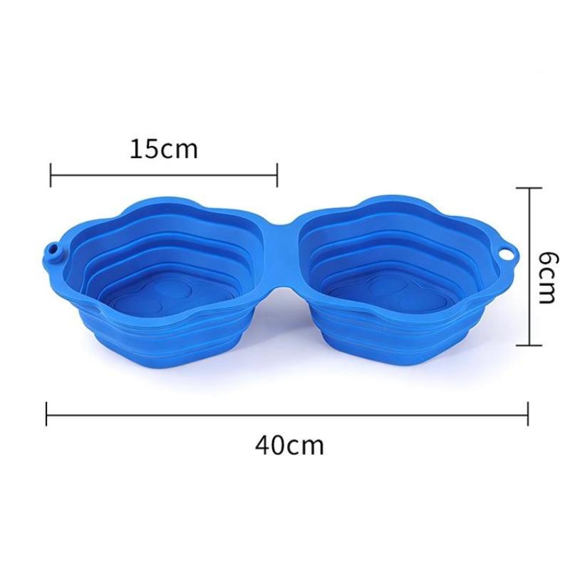 Dog Cat Folding Bowl Single Double Bowl Silicone Bowl Portable Bowl For Going Out Drinking And Feeding 2-In-1 Bowl Pet Supplies