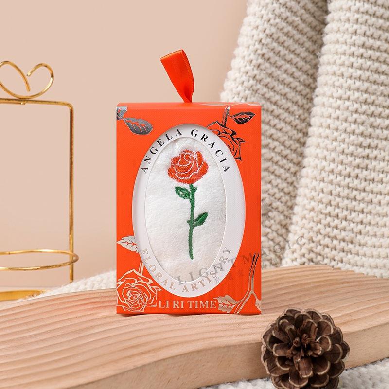 Rose Tulip Embroidered Towel Rose with Hand Gift Coral Velvet Wedding Bridesmaid Towel Gift Hand Towel Wedding