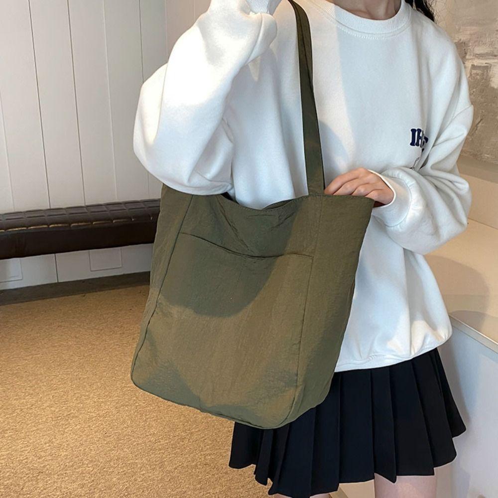 Solid Color Single Shoulder Bag Lightweight Zipper Commute Bag Large Capacity Tote Bag  Lady/Girls