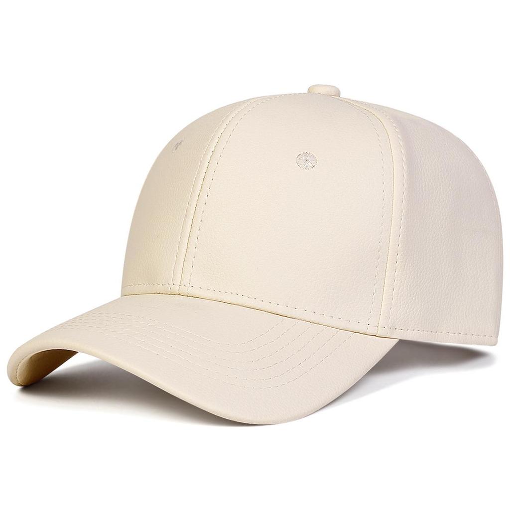 Unisex PU Leather Hat Autumn Winter Solid Color Adjustable Snapback Cap Korean Fashion Couple Baseball Cap