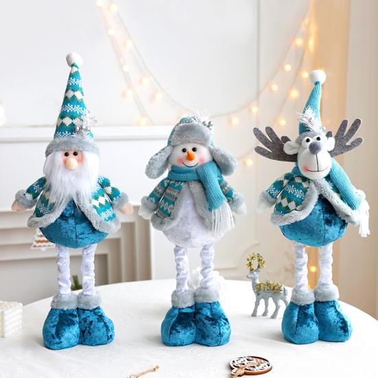 Boneca de Natal Enfeite de Pelúcia Papai Noel Rena Boneco de Neve Figura com Perna Telescópica