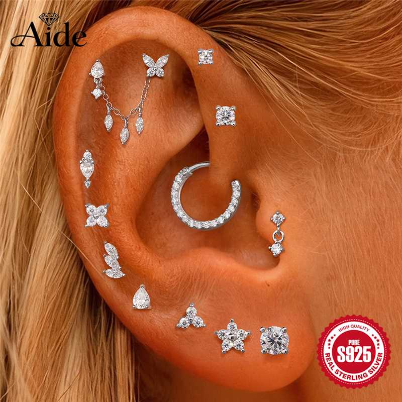 AIDE 925 Silver 1PC Mini Moissanite Four-Claw Screw Stud Earrings Casual Design DIY INS Ear Studs For Lady Jewelry