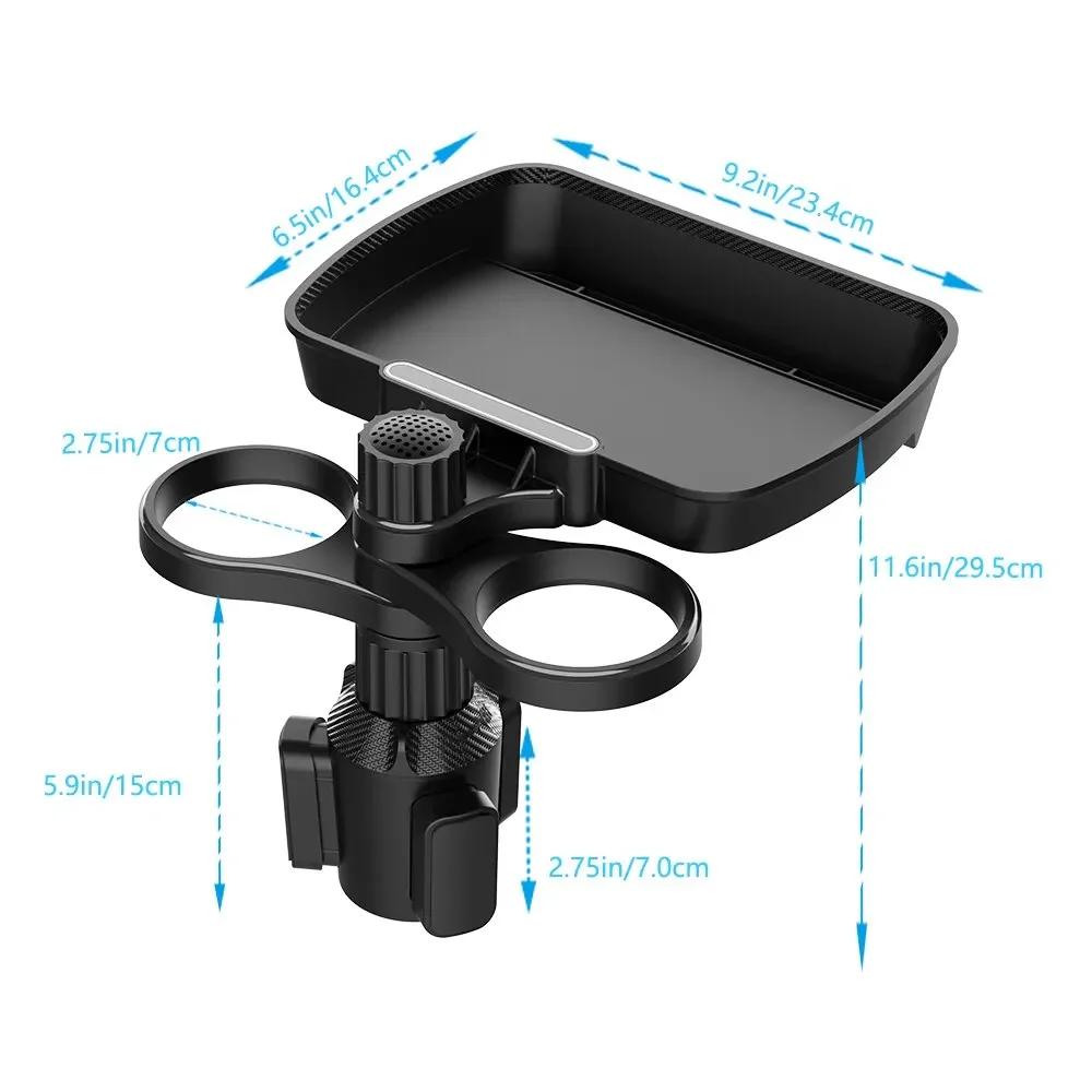 Dobbelt Koppholder Ekspander Justerbar for 360° Roterende Multifunksjonell Bilstol Koppholder Snackbrett Drikkeholder