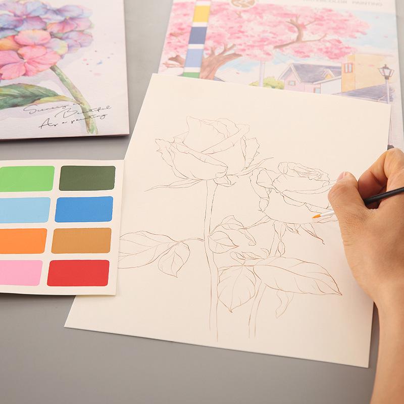 Creative Watercolor Doodle & Drawing Book with Cartoon Themes and Paints