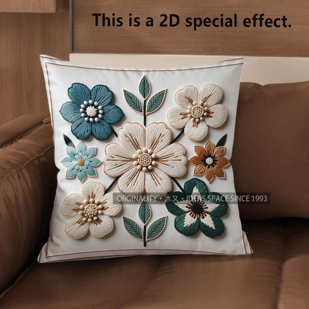2D Floral Embroidered Pattern Decorative Pillow Covers Pattern Cushion Cover Suitable For Sofa Bedroom Car Pillow Cover