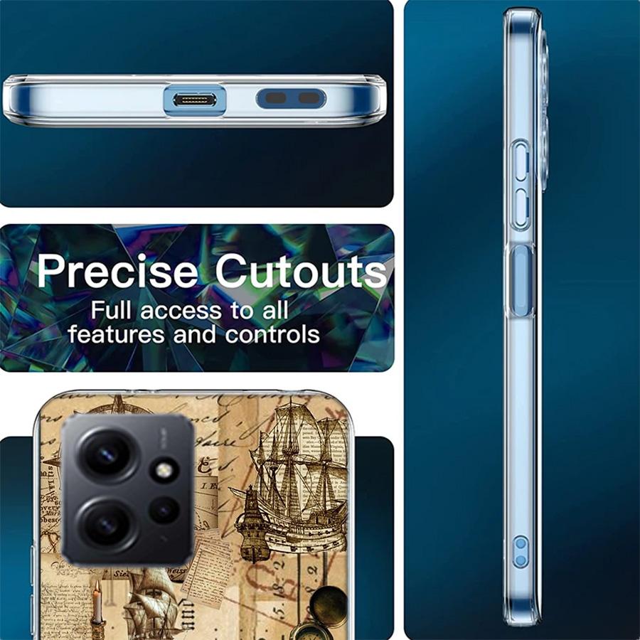 Compass Map Voyage Phone Case For Redmi 12 13C 12C 15C 9 10 10C Note 13 Pro Plus 14 15 Pro 9T 9C 9A TPU Soft Cover Clear Cell Ca