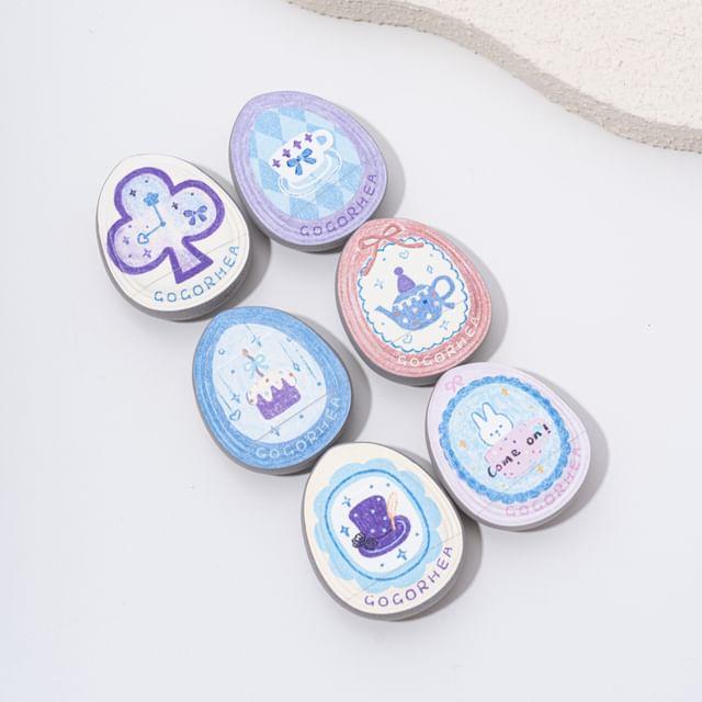 Rhea - Set of 6: Cartoon Mini Finger Cushion Powder Puff (Various Designs) Set of 6 - Blue & Pink & Purple