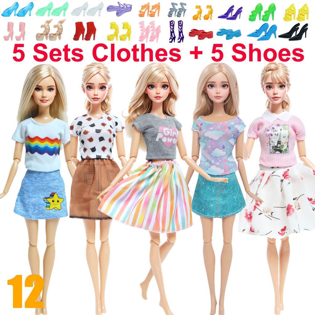 10 Stück/Set Mode-Outfits Ba Puppe Bie Hemd Hose Kleid Schuhe 11,5 Zoll Puppenkleidung Puppenhaus 11,8" 30cm 1/6 Puppenzubehör