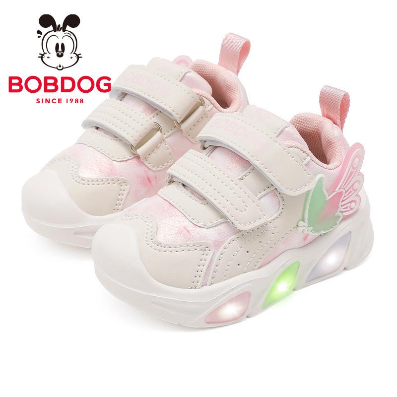 Bobodou Light-Up Girls' Toddler Shoes - 2025 New Style, Dual-Layer Cotton, Velvet-Lined for Autumn/Winter