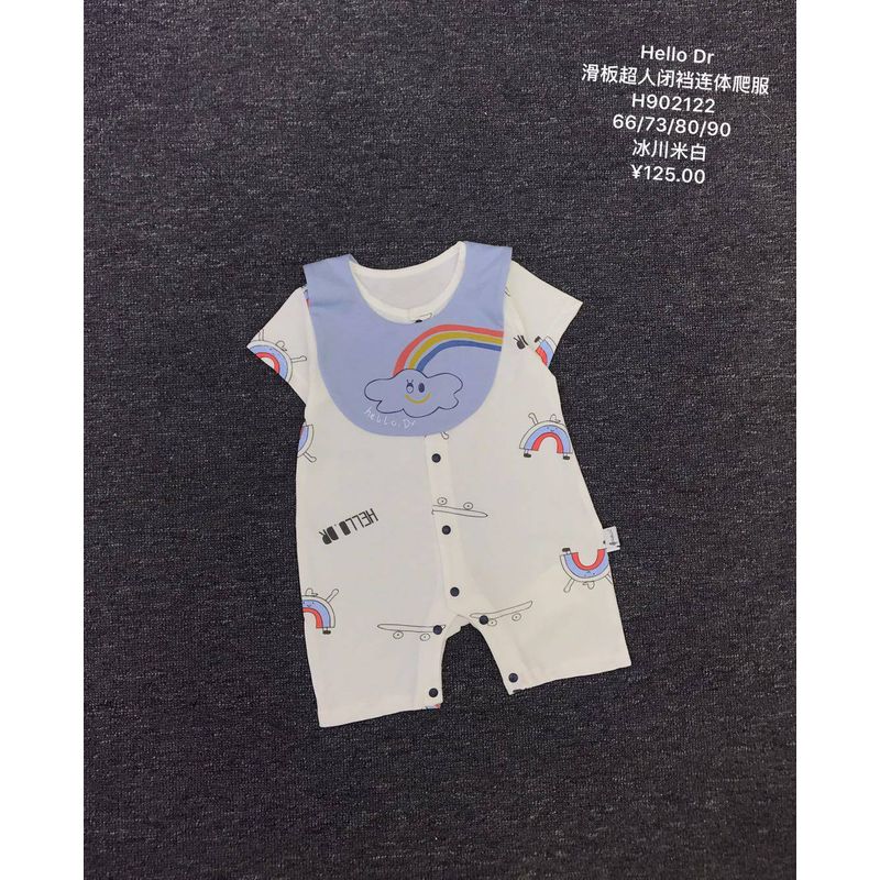 

In-Stock Summer New Models for Boys and Girls, Cute Patterned Thin Pure Cotton Short-Sleeve Romper for Babies and Children White Skateboard Jumpsuit with Bib in Stock 66
