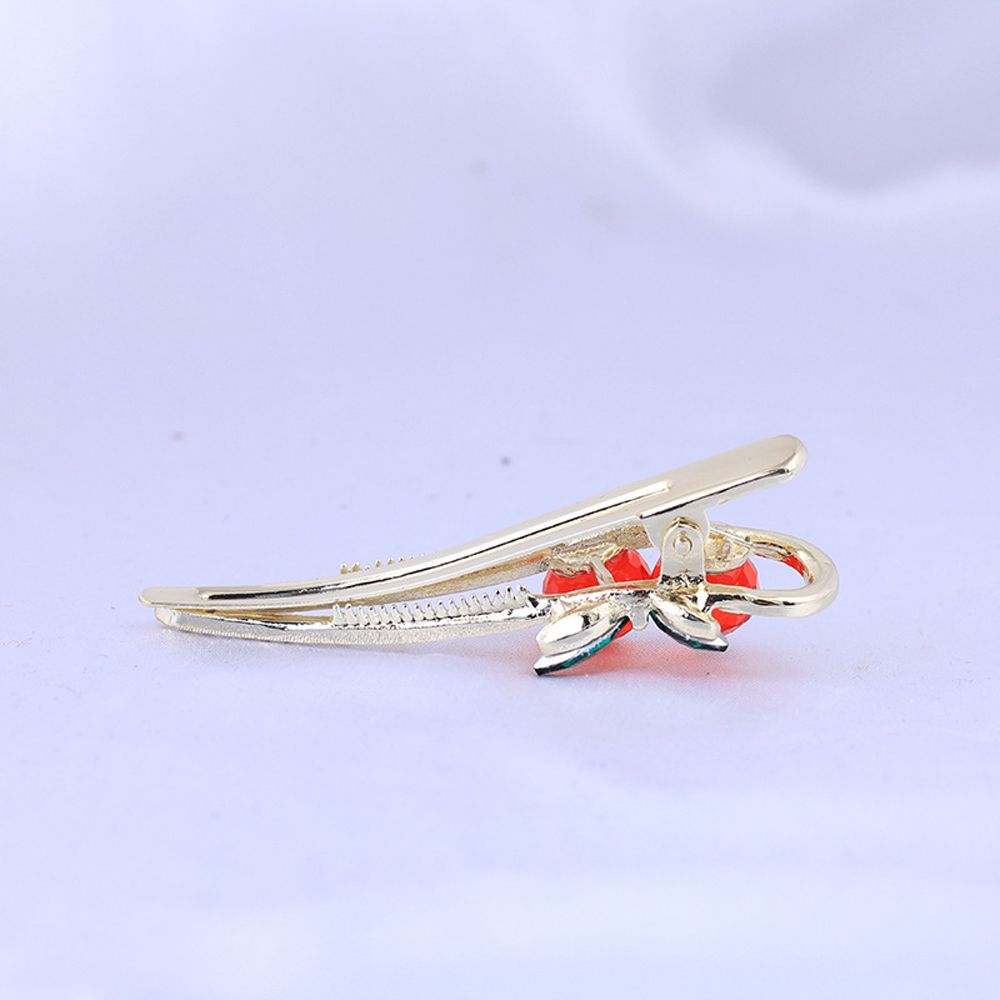 Female Women Hair Accessories Cherry Duckbill Clip Korean Style Hair Clip Rhinestone Barrettes